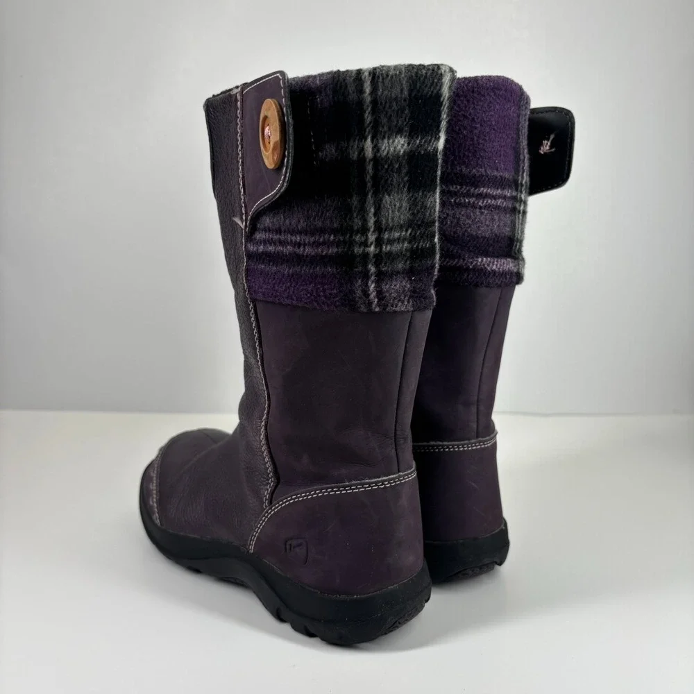 KEEN Darby Boots Kids Youth US 3 Sweet Grape Purple Plaid Leather Mid-Calf Boots